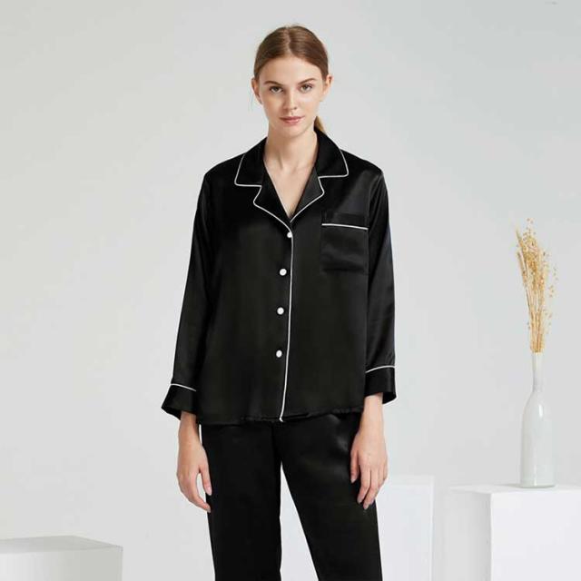 パジャマ シルク100% レディース メンズ 19匁 絹 シルクパジャマ 上下セット シャツパジャマ 冷感 女性 長袖 前開き ナイトウエア ルームウエア 涼しい オールシーズン 冷え対策 母の日 ギフト プレゼント 大人用 送料無料_1