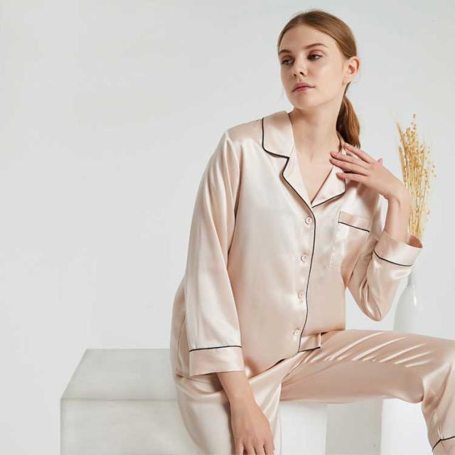 パジャマ シルク100% レディース メンズ 19匁 絹 シルクパジャマ 上下セット シャツパジャマ 冷感 女性 長袖 前開き ナイトウエア ルームウエア 涼しい オールシーズン 冷え対策 母の日 ギフト プレゼント 大人用 送料無料_2