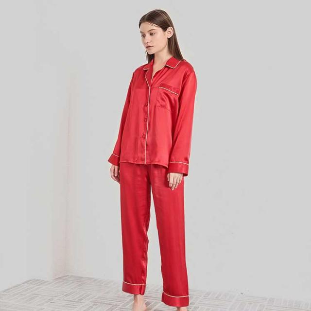 パジャマ シルク100% レディース メンズ 19匁 絹 シルクパジャマ 上下セット シャツパジャマ 冷感 女性 長袖 前開き ナイトウエア ルームウエア 涼しい オールシーズン 冷え対策 母の日 ギフト プレゼント 大人用 送料無料_3