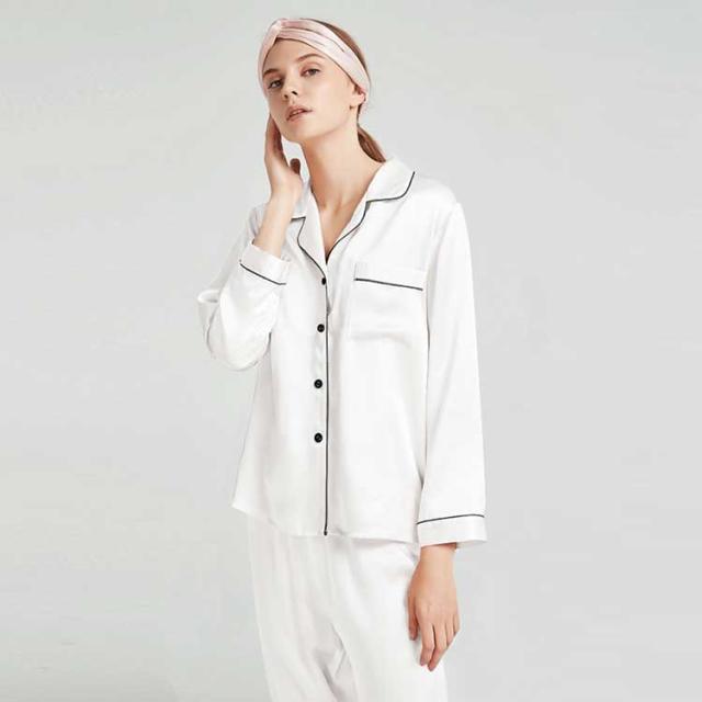 パジャマ シルク100% レディース メンズ 19匁 絹 シルクパジャマ 上下セット シャツパジャマ 冷感 女性 長袖 前開き ナイトウエア ルームウエア 涼しい オールシーズン 冷え対策 母の日 ギフト プレゼント 大人用 送料無料_4