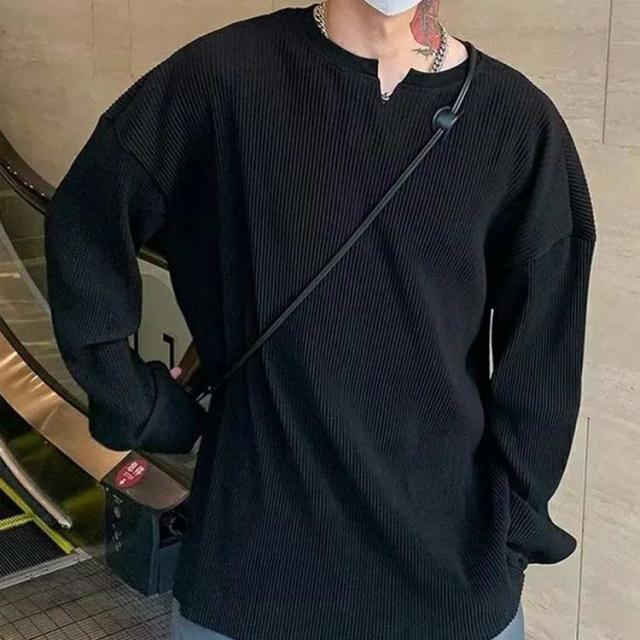 ワッフル ロングスリーブ Tシャツ 2色 キーネック 韓国 nr8310 7500023F0159_l1_a000.jpg
