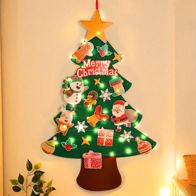 壁掛け クリスマスツリー DIY フェルト サンタクロス クリスマス LED