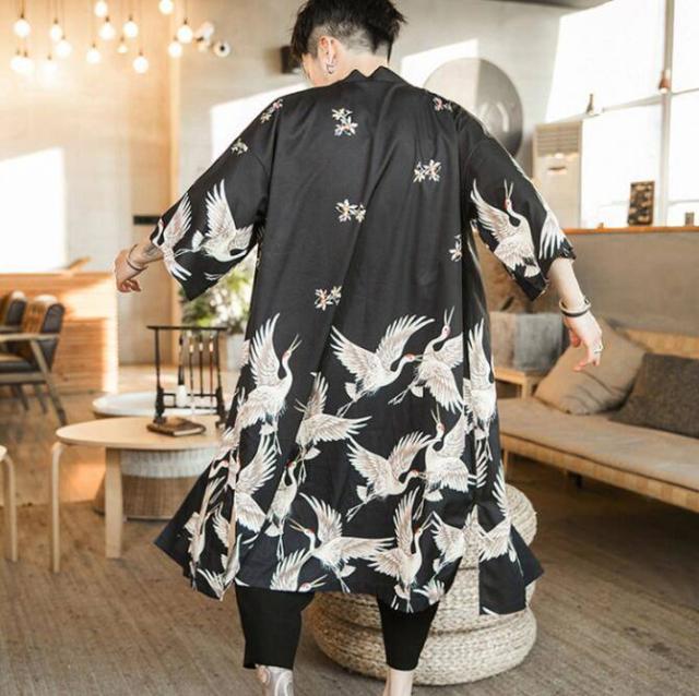 ロング丈ジャケット コート 総柄 メンズ アウター 着物 涼しい