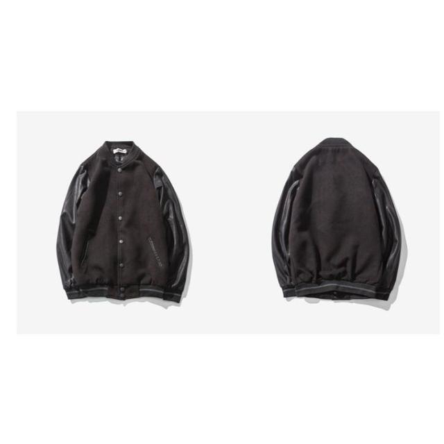 スタジャンメンズおしゃれブランド無地柄黒スタジアムジャンパー