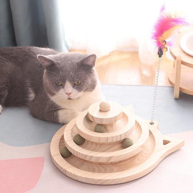 遊ぶ盤 木製 猫のおもちゃ ペット用品 回転ボール 羽つき