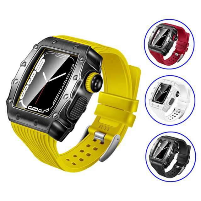 アップルウォッチ バンド ステンレス ケース apple watch case おしゃれ series8 7 6 SE SE2 5 4 44mm  45mm 40mm 41mm 用 バンド カバー 一体型 バンド ラバー apple watch 高級ベルト ケースバンド メンズ ベルト ステンレス