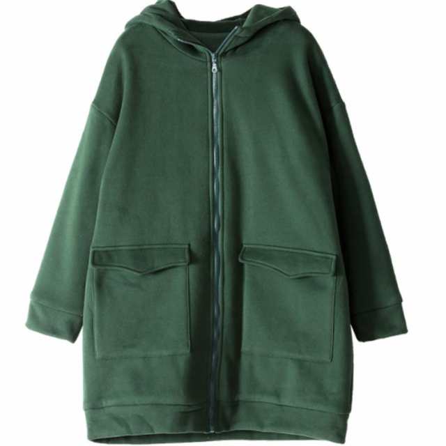 日本製・綿100% ロング パーカー 緑 通販