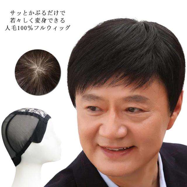 医療用ウィッグ ショートウィッグ 医療用かつら メンズ 人毛かつら フルウィッグ 送料無料 全頭かつら 人毛100％ ナチュラル オールウィッグ 自然 ウィッグ 総手植え ストレート 黒髪