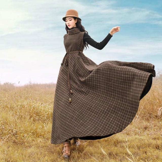 新品DIESELチェック柄 ハイネック マキシドレス M-ILDRED （WOMEN