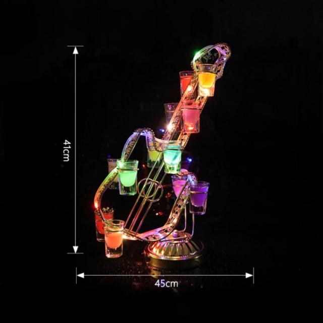 グラス12個付】LED酒グラス棚 テキーラ観覧車 バイオリン型 USB充電式  
