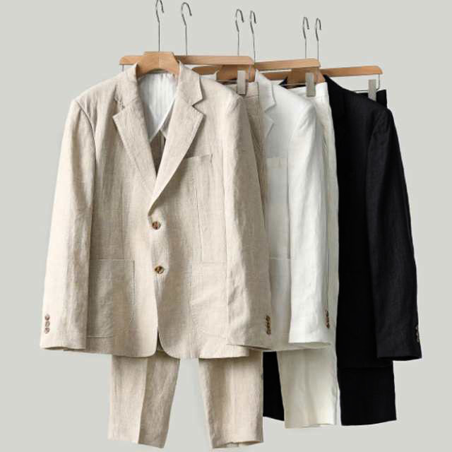 上下 大きいサイズ セット メンズ スラックス リネンパンツ スーツ 紳士服 春 セットアップ 父の日 カジュアル 通勤 長袖 大きいサイズ プレゼント 涼しい サマー テーラードジャケット 夏 ギフト リネン ブレザー 麻 サマージャケット_1