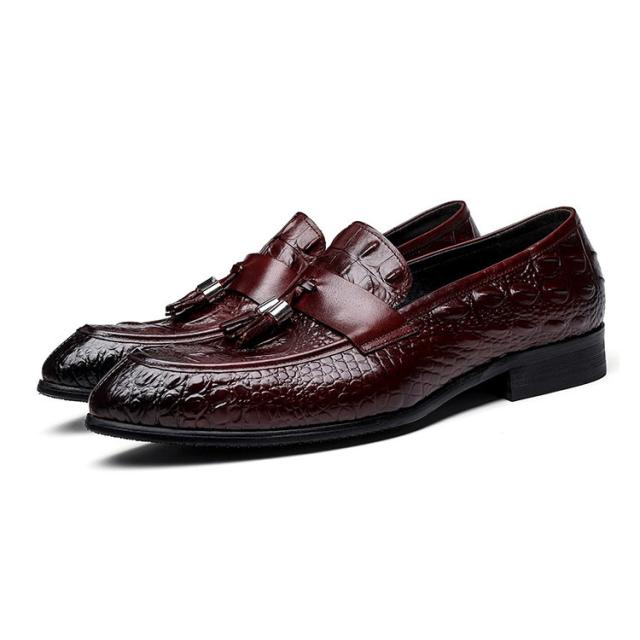 ローファー ビジネスシューズ 牛革 本革 本皮 皮靴 レザー カジュアルシューズ クールビズ ブラック 黒 ワインレット 23.5cm〜28cm ワニ柄 鰐柄 ドレスシューズ 革靴 ズウイングチップ タッセル 歩きやすい くつ 紳士靴 快適 防滑 通勤