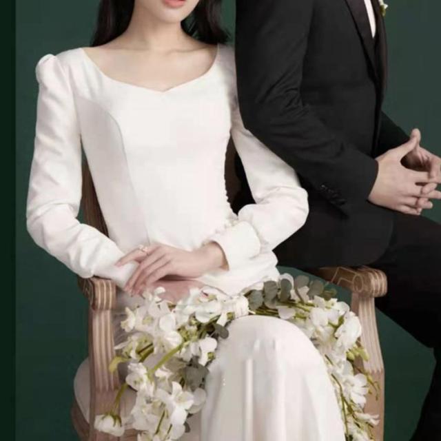 ウェディングドレス マーメイドライン タイトドレス ロング丈 ウェディング ウエディング パーティードレス フィッシュテール 長袖 結婚式 ワンピース 海外 挙式 ホワイト 白 ドレス ウェディングドレス マーメイドライン タイトドレス ロング丈