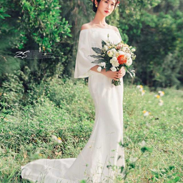 ウェディングドレス 長袖 七分袖 マーメイドライン トレーン付きドレス ウェディング ウエディング パーティードレス フィッシュテール パフスリーブ フレア袖 結婚式 ワンピース 海外 挙式 ホワイト 白 トレーン付き ドレス ウェディングドレス 長袖 七分袖 マーメイドライン トレーン付きドレス