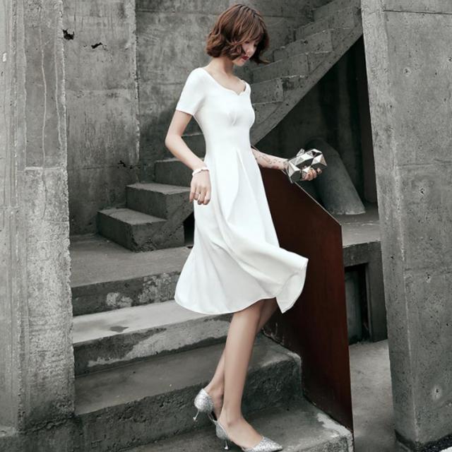 ウェディングドレス ミモレ丈【XS〜XLサイズ】ウエディングドレス