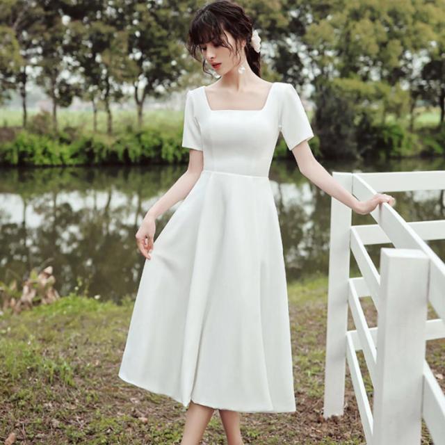 ウェディングドレス ミモレ丈 ロング丈 【XS〜XLサイズ】ウエディング