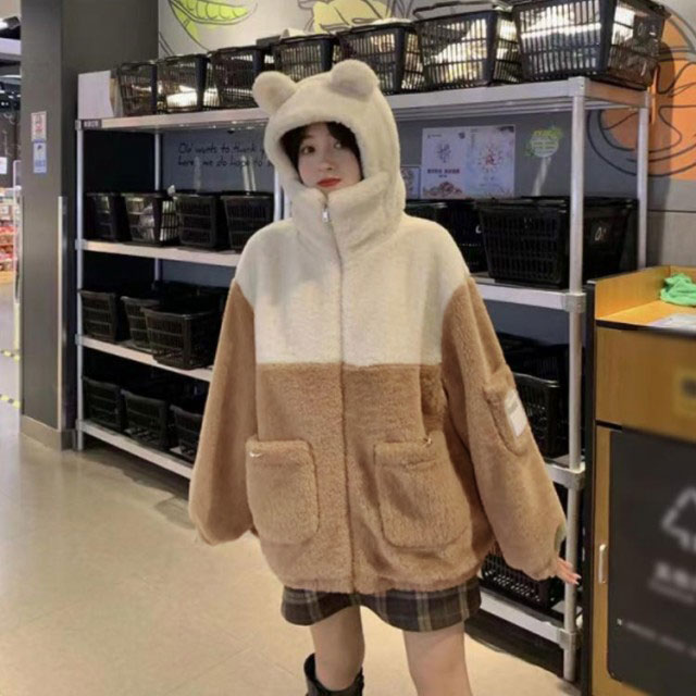 もふもふコート ボアコート もこもこ アウター 熊耳 クマ耳