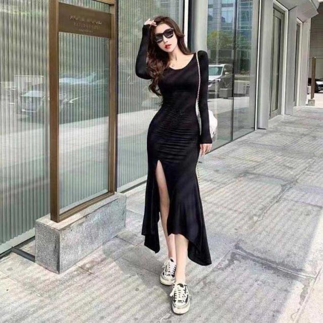 マーメイドスカート マーメイドワンピース 長袖 スリット入り タイト