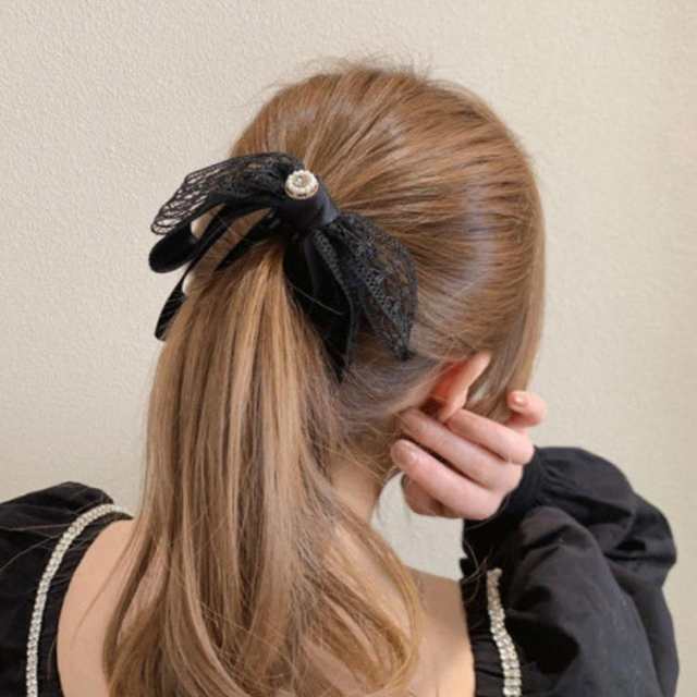 バナナクリップ リボン 大きめ ヘアクリップ 花柄 ヘアアクセサリー