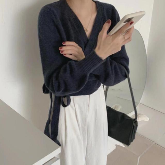 ニットカーディガン ショート丈 カシュクール ニットトップス 羽織り