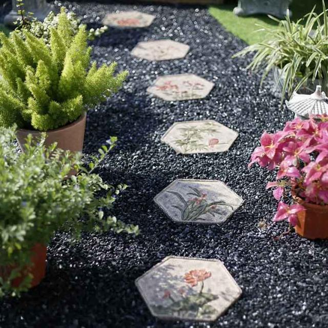 敷石 ステップストーン 六角形 花柄 踏み石 飛び石 天然石 置く