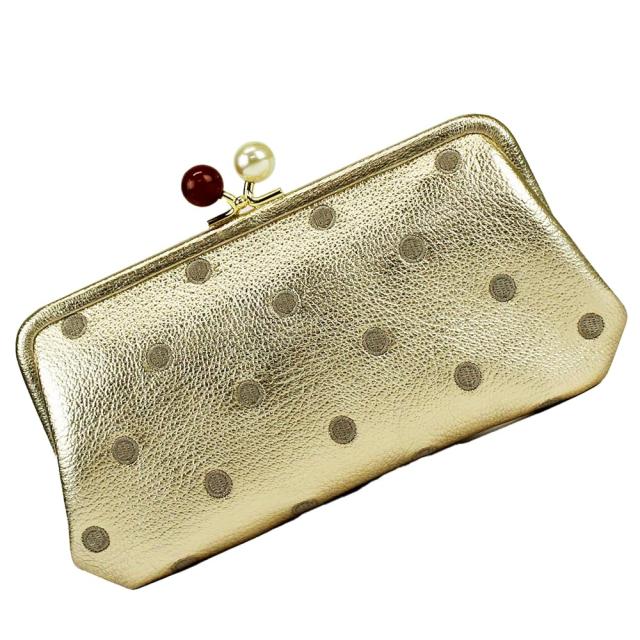 長財布 財布 レディース がま口財布 ゴールドドット Perche ペルケ アクリル玉 GDDOT 本革 革 おしゃれ さいふ お財布 小銭入れ がま口