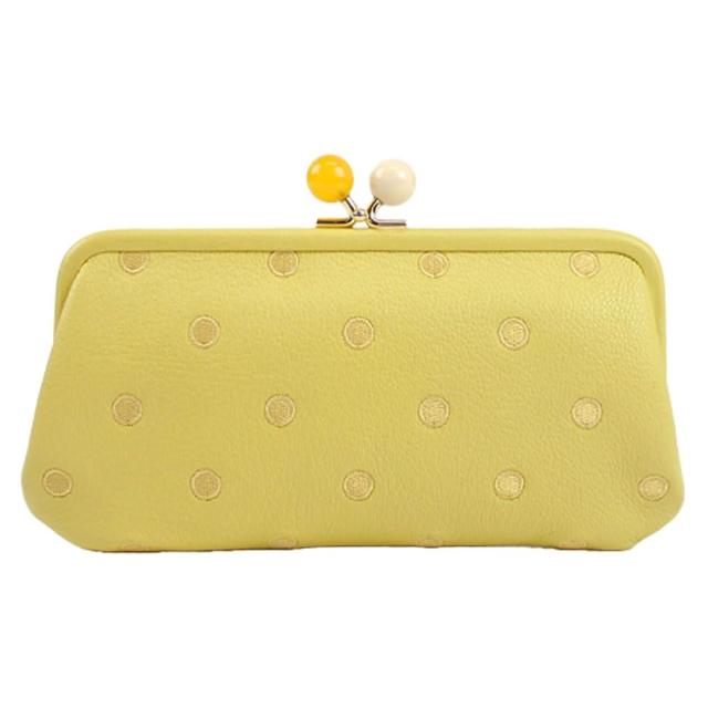 長財布 財布 レディース がま口財布 イエロー ドット Perche ペルケ アクリル玉 YEDOT 本革 革 おしゃれ 黄色 さいふ お財布 小銭入れ がま口