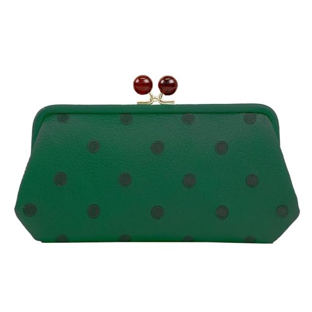 長財布 財布 レディース がま口財布 グリーン ドット Perche ペルケ アクリル玉 GNDOT 本革 革 おしゃれ 緑 さいふ お財布 小銭入れ がま口