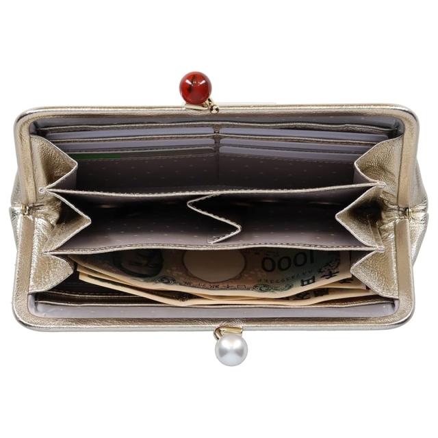 長財布 財布 レディース がま口財布 ダークグレードット Perche ペルケ アクリル玉 本革 革 おしゃれ さいふ お財布 小銭入れ がま口 DGYDT_3