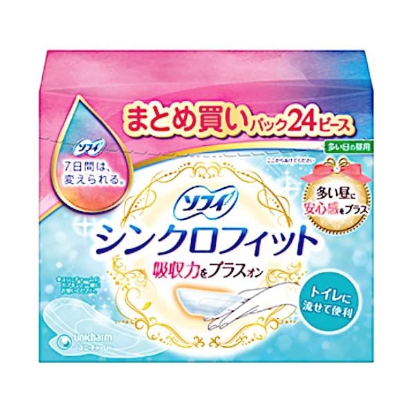 《セット販売》　ユニチャーム ソフィ ソフィシンクロフィット 多い日の昼用 (24ピース)×15個セット 生理用ナプキン