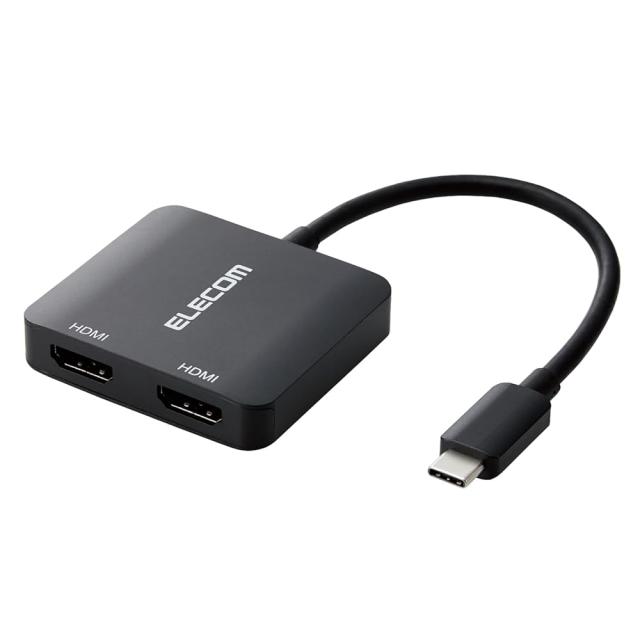 エレコム TypeC HDMI 変換アダプタ 2ポート 4K 60Hz 3画面 同時出力 複製 拡張 画面 分配器 12cm 黒 Mac iPhone Android対応 AD-CHDMI2BK2 送料無料