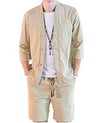 メンズ 綿麻 上下セット セットアップ ベージュ Xl の通販はau Pay マーケット アイシス オンラインストア