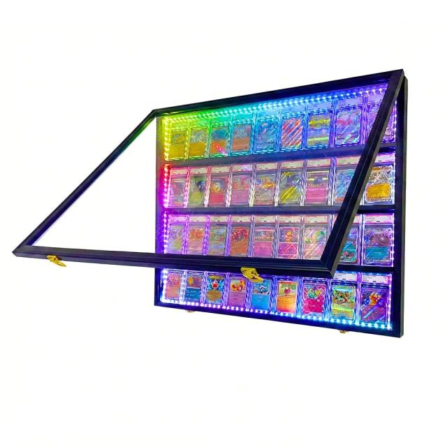 heizi PSA トレカ ディスプレイケース トレーディングカード 壁掛け カード コレクションケース 収納 棚 (ヨコ 35枚 LED)