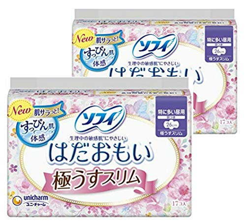 【まとめ買い】ソフィ New肌サラっと！ はだおもい 極うすスリム 260 特に多い昼用 羽つき 26cm 17コ入×2個パック(unicharm Sofy)