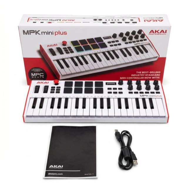 【中古 動作確認済】 AKAI Professional USB MIDIキーボードコントローラー MPK Mini Plus ホワイト