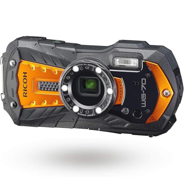 【保有済み品】 RICOH WG-70 オレンジ色 リコー本格雨合羽デジタル写真器 14m雨合羽 (年代順の継続2第四次元) 1.6m耐衝撃 防塵 -10℃耐寒