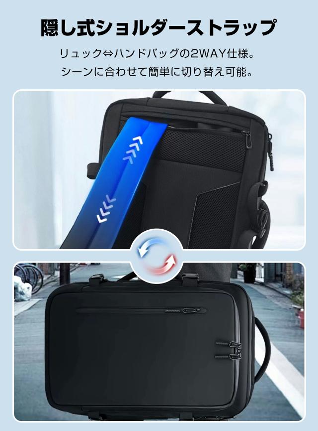 ビジネスバック 真空圧縮リュック 旅行バック 真空圧縮 リュック ポンプ付き エア真空 バックパック メンズ 17インチPC対応 ビジネスバッグ 大容量 多機能 乾湿分離 キャリーオン機能 通勤 通学 出張 旅行 多層ポケット 45-65L 拡張可能_12