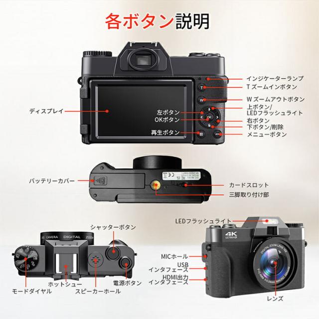 デジタルカメラ WIFI対応 4K デジカメ 日本製チップ 4800万画素 180度回転可ディスプレイ スマホに送れる 32GBマイクロSDカード付き 16倍ズーム オートフォーカス機能 ウェブカメラ バッテリー2枚 初心者 修学旅行 林間学校  バレンタイン プレゼント_17