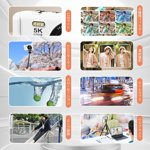 デジカメ WIFI対応 デジタルカメラ 5K 7200万画素 日本製チップ 16倍ズーム オートフォーカス ウェブカメラ機能 スマホ転送 マイクロSDカード付き 修学旅行 林間学校 プレゼント 正規品_2