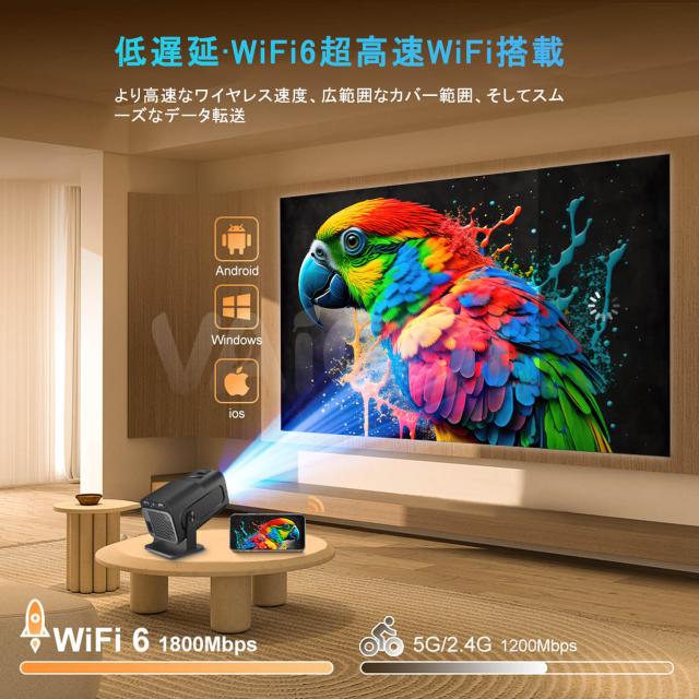 プロジェクター 家庭用 Android TV13搭載・270°回転 プロジェクター 小型 26000LM 1080P Wi-Fi6 4K対応 50％ズーム機能 自動台形補正 Bluetooth5.2 スピーカー内蔵 ホームプロジェクター 家庭用 短距離投影 スマホ/Switch/などに対応_4