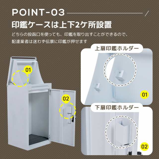 宅配ボックス 据置型 大容量 ポスト一体型 投函口3つ 複数投函屋外大型