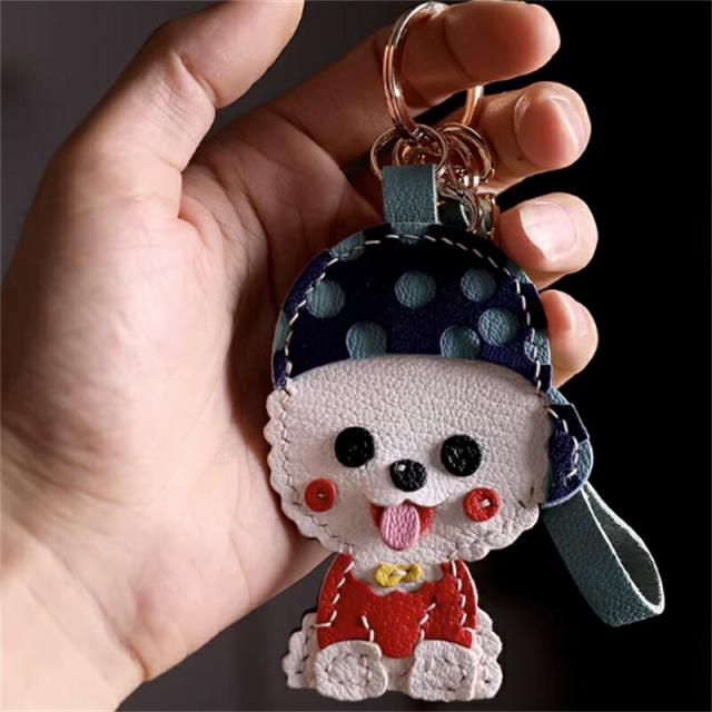 本革 犬 キーホルダー かわいい バッグチャーム ハンドメイド 手作り レザー アニマルチャーム シンプル ナチュラル 癒し 記念日  お祝い ギフト レディース メンズ