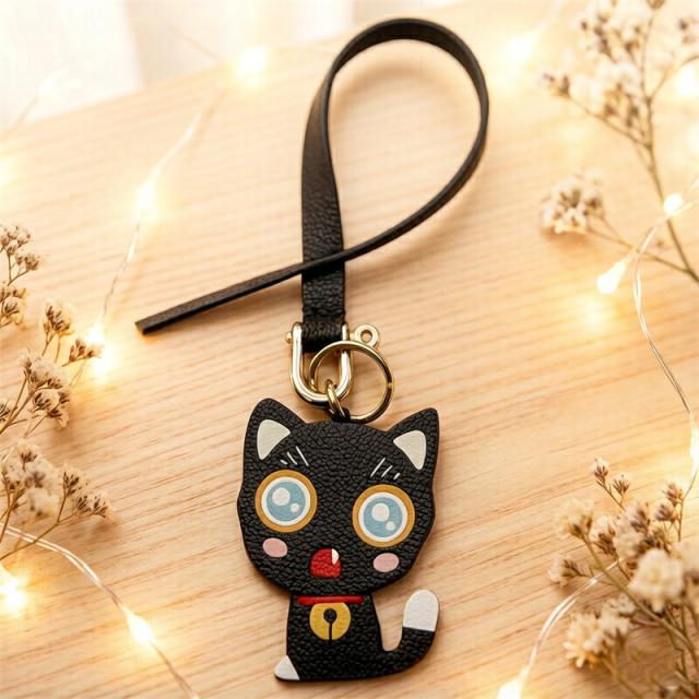 猫モチーフ 本革 ハンドメイド バッグチャーム キーホルダー ストラップ かわいい レザー 手作り ナチュラル ギフト 誕生日 プレゼント レディース メンズ_5