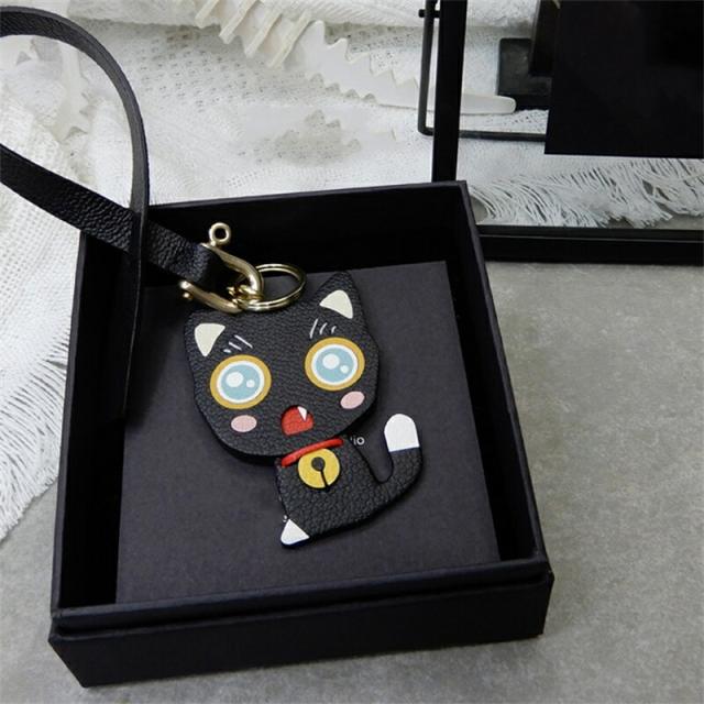 猫モチーフ 本革 ハンドメイド バッグチャーム キーホルダー ストラップ かわいい レザー 手作り ナチュラル ギフト 誕生日 プレゼント レディース メンズ_1