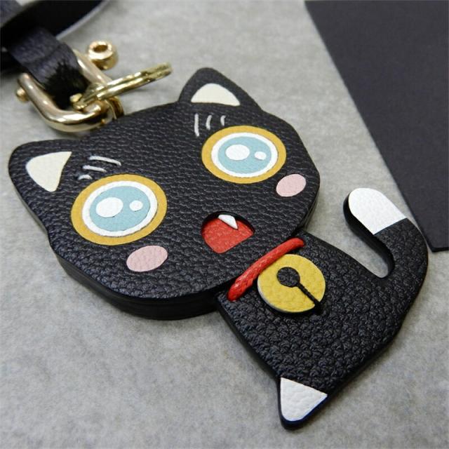 猫モチーフ 本革 ハンドメイド バッグチャーム キーホルダー ストラップ かわいい レザー 手作り ナチュラル ギフト 誕生日 プレゼント レディース メンズ_2