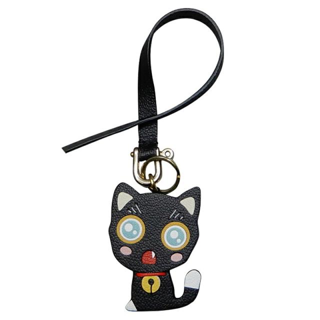 猫モチーフ 本革 ハンドメイド バッグチャーム キーホルダー ストラップ かわいい レザー 手作り ナチュラル ギフト 誕生日 プレゼント レディース メンズ_7