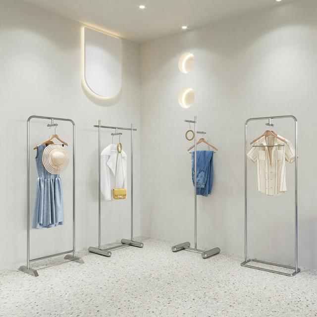 衣類展示棚 ロック式掛けラック 男女服店用移動式棚 クロスボディ用ステンレス製衣架