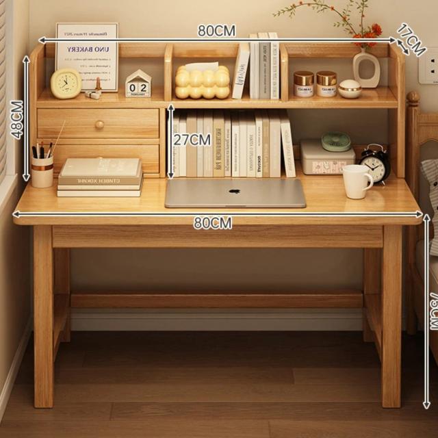 【天然木使用】学習机 書棚付き デスク ユニットデスク 幅100cm 木製 勉強机 [パソコンデスク PCデスク 事務机 学習デスク ラック付きデスク ワークデスク 省スペース 事務所 居間 子供部屋] ナチュラル ブラウン_2