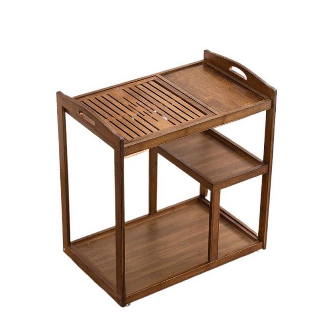【天然竹製】茶台 キャスター付き 移動式 茶器収納ラック ティーテーブル 楠竹 幅60-90cm ナチュラルワゴン センターテーブル 泡茶 焼水 [リビング/ベランダ/応接間/新生活]_1
