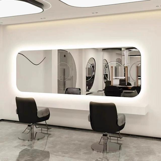【サロン仕様】デザイン ミラー LED ライト付き 鏡 壁掛け 理容 美容室 ヘアサロン (大判/単面/横型) [ドレッサー/洗面所/ウォールミラー/メイク/おしゃれ]_2